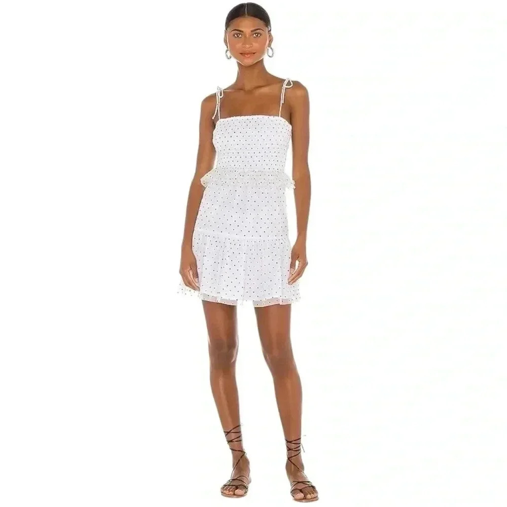 LOVERS + FRIENDS | NWOT Blakeley Mini Dress | Black White Polka Dot Ruffles | L - Picture 11 of 11